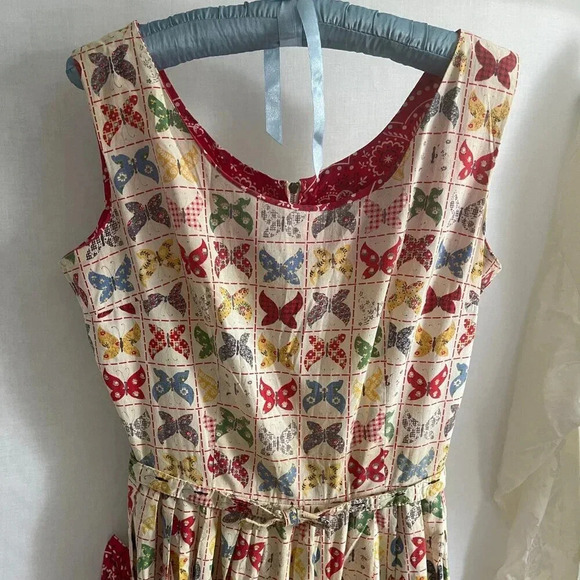 VTG 1950's Claire Evans Cotton Print Butterfly Dress Small - Picture 2 of 13